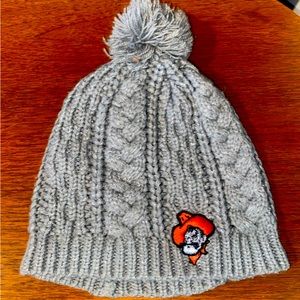 Grey Oklahoma State University Pistol Pete logo knit stocking cap